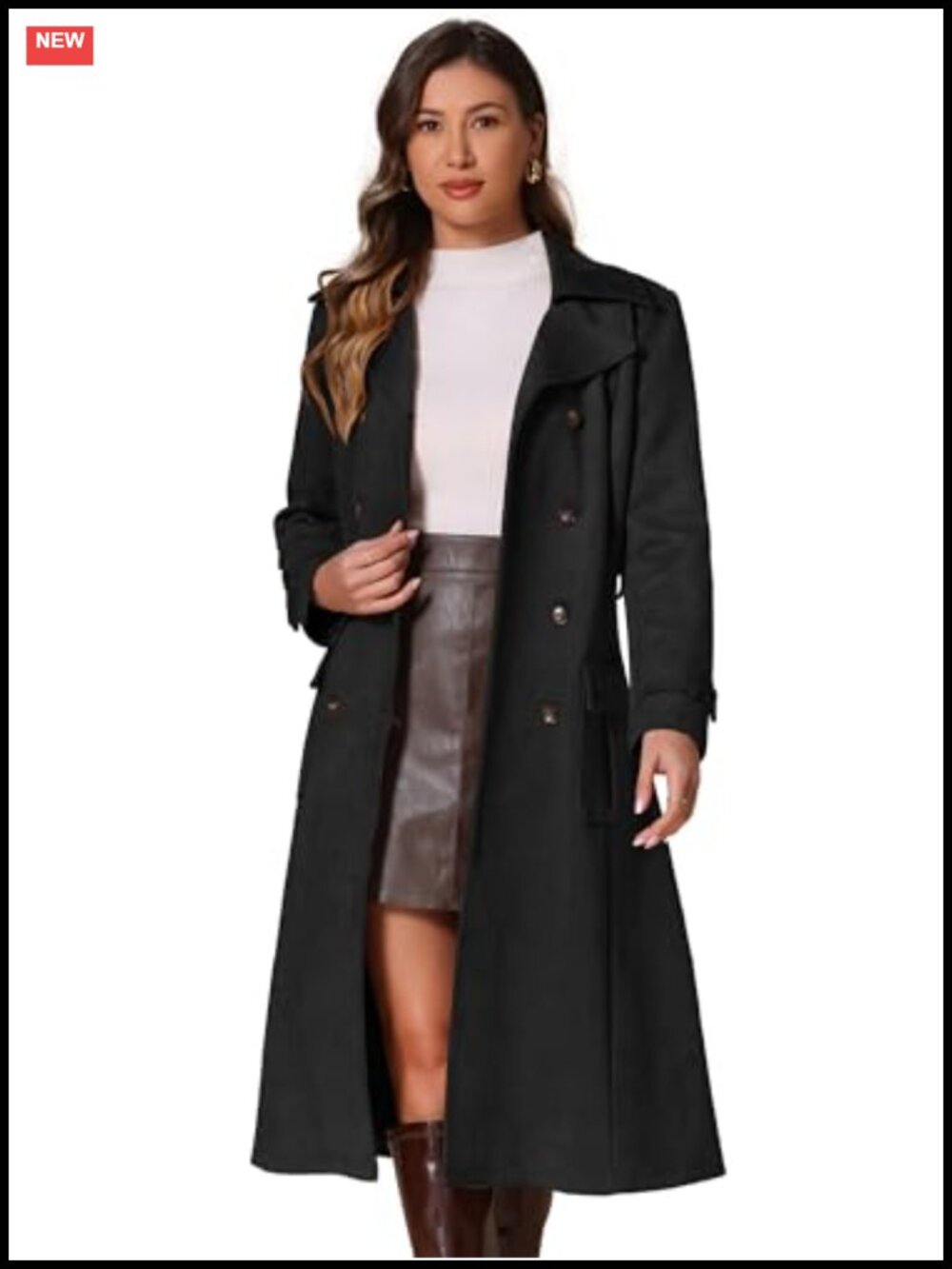 Faux Suede Trench Coat Notched Lapel Double Breasted Long Winter Jacket